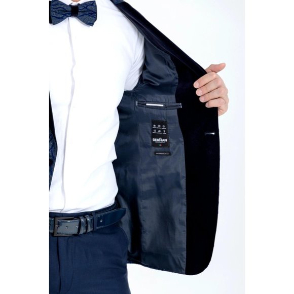 Derman Blue Silvery Patterned Fabric Tuxedo - Picture 6 of 7
